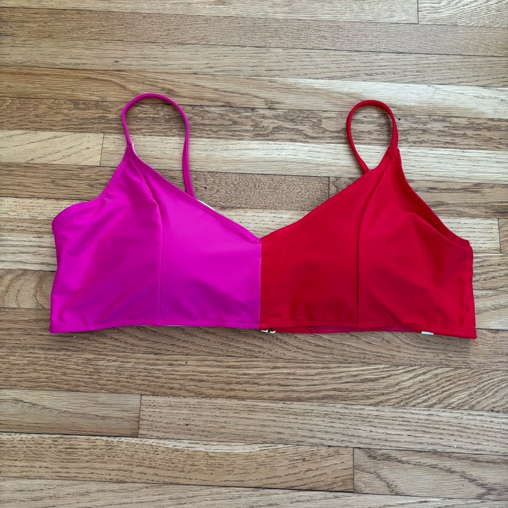 Pink and Red Colorblock Bikini Top